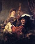 РЕМБРАНДТ, Харменс ван Рейн. Автопортрет с Саскией. 1635 г. 