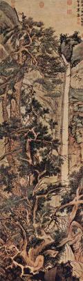 ВЭНЬ ЧЖЭН-МИН, Би, Чжэн-чжун. Alte Baume am Wasserfall. Tusche und Farben auf Seide. 1549 г. 