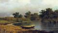 СУДКОВСКИЙ, Руфин. Берег реки. Лодка. 1881 г. 