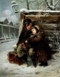 МАКОВСКИЙ, Константин. Маленькие шарманщики у забора зимой. 1868 г. 