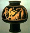 Дурис. Резвящиеся силены. Роспись краснофигурного псиктера.480 г. до н. э.  Греция. 